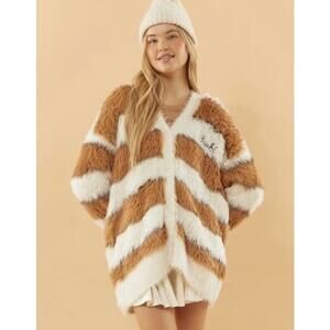 NWOT Disney X Forever 21 Bambi Womens Furry Brown/White Cardigan Sweater Medium